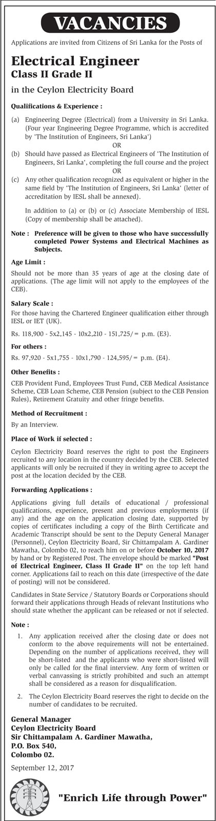 Electrical Engineer - Ceylon Electricity Board